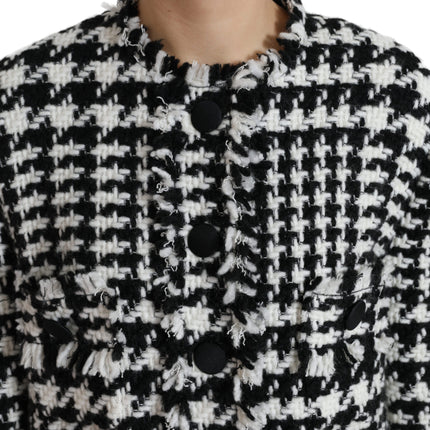 Dolce & Gabbana Black White Houndstooth Trench Coat Jacket