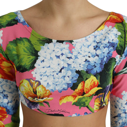 Dolce & Gabbana Multicolor Floral Long Sleeves Cropped Top