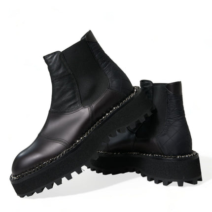 Dolce & Gabbana Black Leather Slip On Stretch Chelsea Boots Shoes