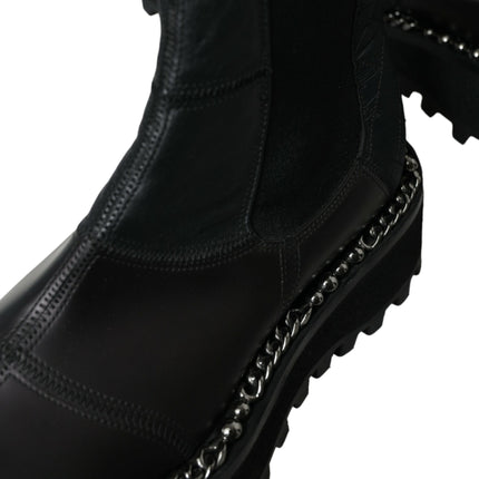 Dolce & Gabbana Black Leather Slip On Stretch Chelsea Boots Shoes
