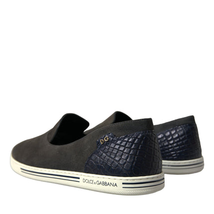 Dolce & Gabbana Blue Suede Caiman Men Loafers Slippers Shoes