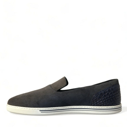 Dolce & Gabbana Blue Suede Caiman Men Loafers Slippers Shoes