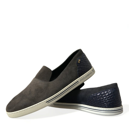 Dolce & Gabbana Blue Suede Caiman Men Loafers Slippers Shoes