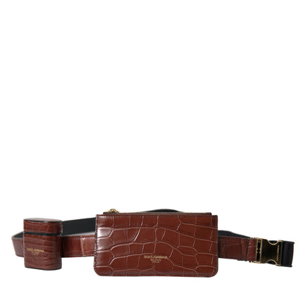 Dolce & Gabbana Brown Alligator Leather Airpods Case Coin Purse Wallet