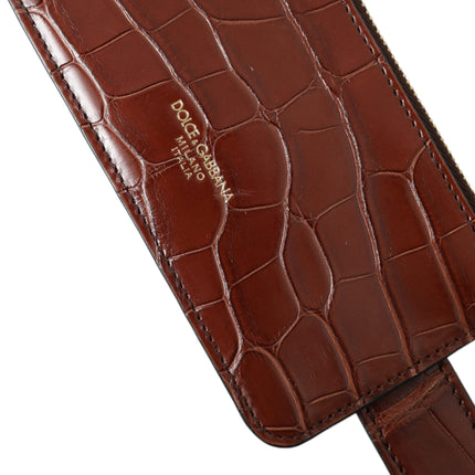 Dolce & Gabbana Brown Alligator Leather Airpods Case Coin Purse Wallet