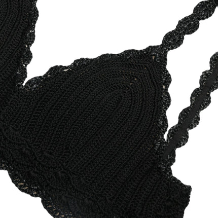 Dolce & Gabbana Black Cotton Bustier Cropped Crochet Tank Top
