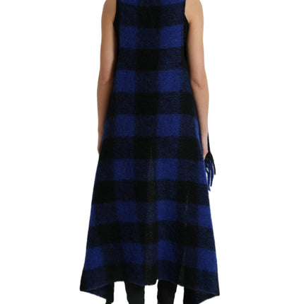 Dolce & Gabbana Black Blue Buffalo Check Poncho Coat Sweater