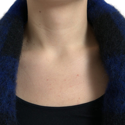 Dolce & Gabbana Black Blue Buffalo Check Poncho Coat Sweater