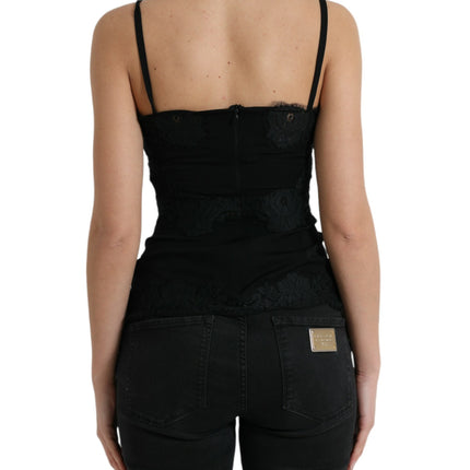 Dolce & Gabbana Black Silk Stretch Lace Sleeveless Tank Top