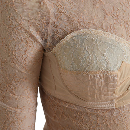 Dolce & Gabbana Beige Nylon Floral Lace Bustier Cropped Top