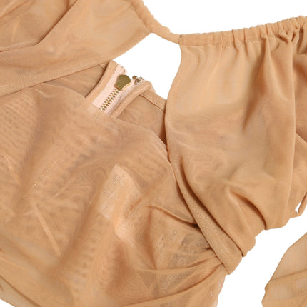 Dolce & Gabbana Brown Nylon Stretch Open Shoulder Cropped Top
