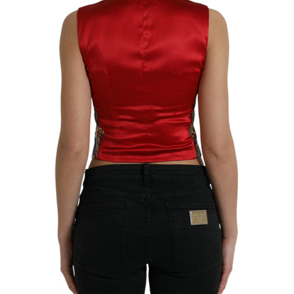 Dolce & Gabbana Multicolor Jacquard Button Waistcoat Vest Top