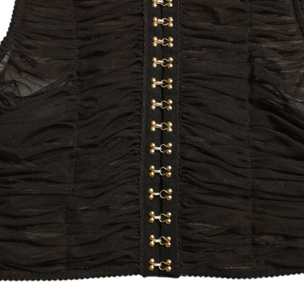 Dolce & Gabbana Brown Embellished Nylon Stretch Cropped Top