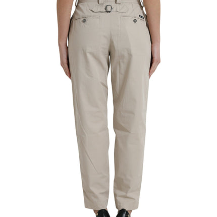 Dolce & Gabbana Beige Cotton High Waist Tapered Pants