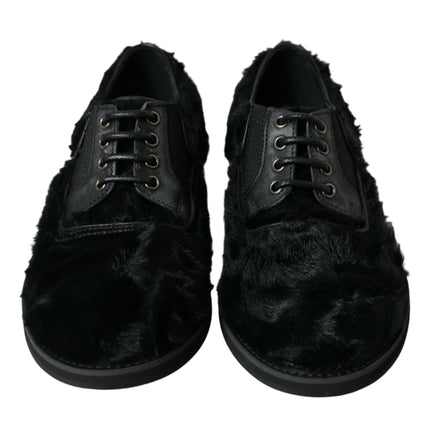 Dolce & Gabbana Black Fur Leather Lace Up Derby Dress Shoes