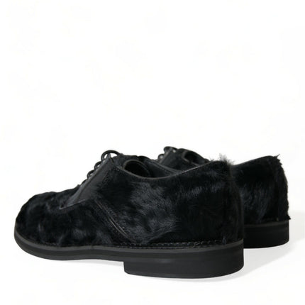 Dolce & Gabbana Black Fur Leather Lace Up Derby Dress Shoes