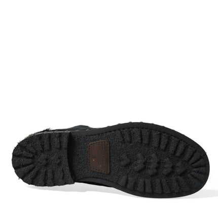 Dolce & Gabbana Black Pony Style Leather Mid Calf Boots Shoes