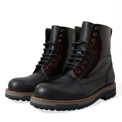Dolce & Gabbana Black Leather Military Combat Boots Shoes