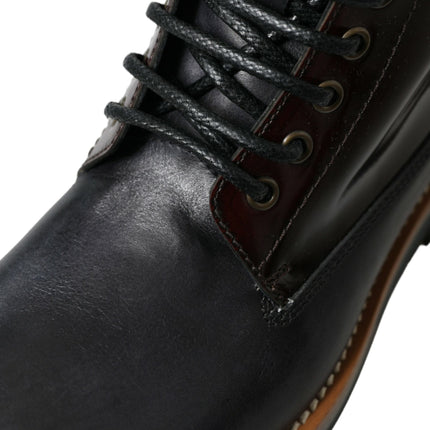 Dolce & Gabbana Black Leather Military Combat Boots Shoes