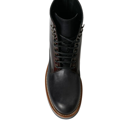 Dolce & Gabbana Black Leather Military Combat Boots Shoes