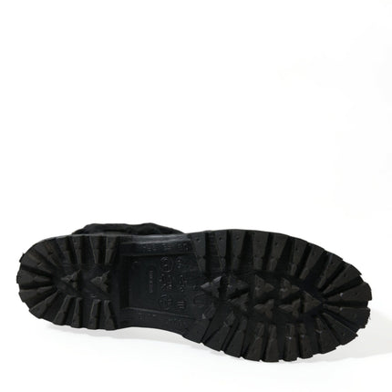 Dolce & Gabbana Black Rubber Lace Up Shearling Rain Boots Shoes