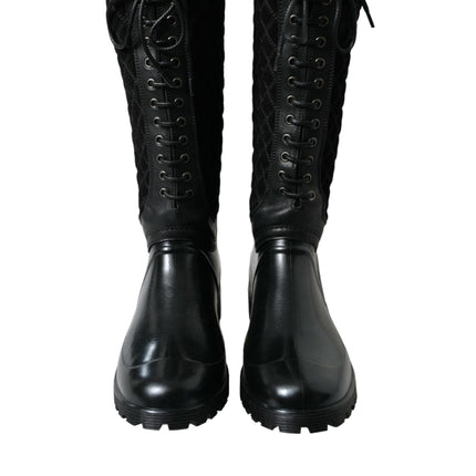 Dolce & Gabbana Black Chioggia Rubber Suede Rain Boots Shoes