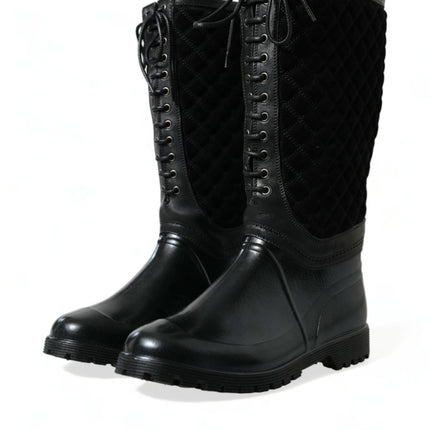 Dolce & Gabbana Black Chioggia Rubber Suede Rain Boots Shoes