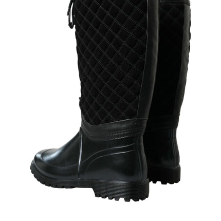 Dolce & Gabbana Black Chioggia Rubber Suede Rain Boots Shoes
