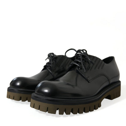 Dolce & Gabbana Black Leather Lace Up Derby Men Dress Shoes