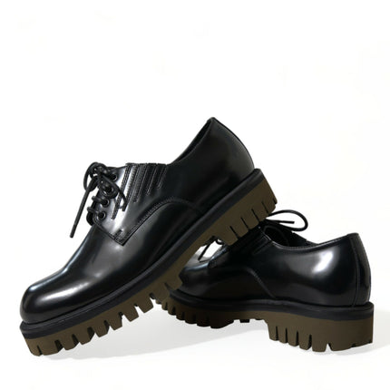 Dolce & Gabbana Black Leather Lace Up Derby Men Dress Shoes