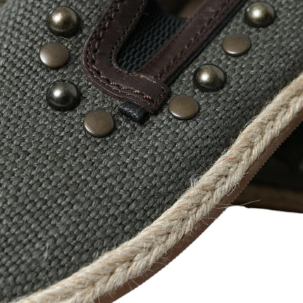 Dolce & Gabbana Gray Linen Leather Studded Loafers Shoes