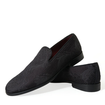 Dolce & Gabbana Black Brocade Men Slip On Loafer Dress Shoes