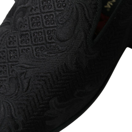 Dolce & Gabbana Black Brocade Men Slip On Loafer Dress Shoes