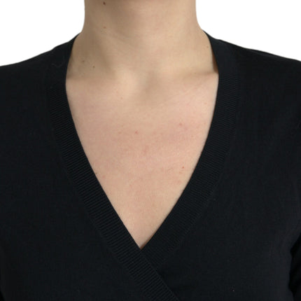 Dolce & Gabbana Black Wool V-neck Crossed Cardigan Sweater