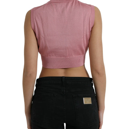 Dolce & Gabbana Pink Crew Neck Cropped Sleeveless Tank Top
