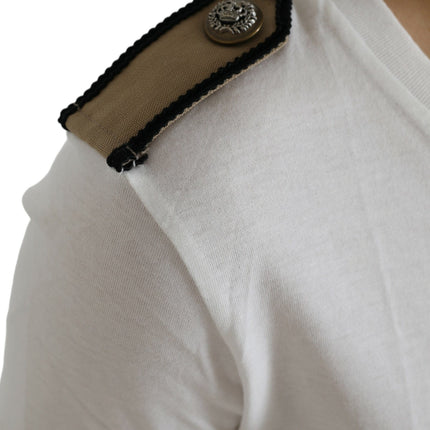 Dolce & Gabbana White Black Roses Crewneck Cotton T-shirt