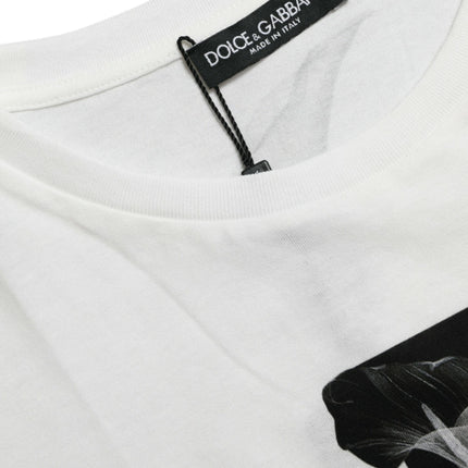 Dolce & Gabbana White Black Roses Crewneck Cotton T-shirt