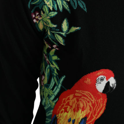 Dolce & Gabbana Black Bird Wool Long Sleeve Cardigan Sweater