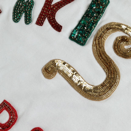 Dolce & Gabbana White Cotton Christmas Sequin Fur T-shirt