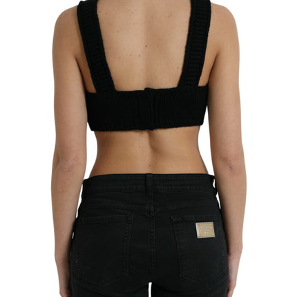 Dolce & Gabbana Black Cropped Cashmere V-neck Bustier Top