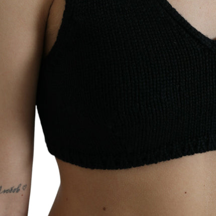 Dolce & Gabbana Black Cropped Cashmere V-neck Bustier Top