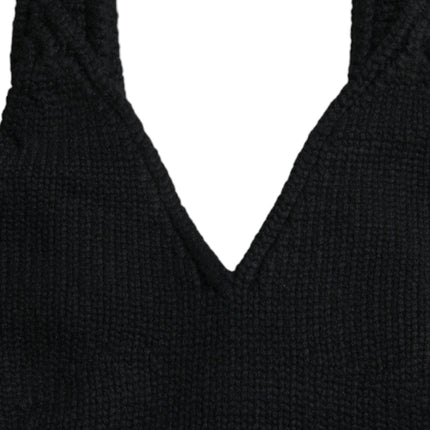 Dolce & Gabbana Black Cropped Cashmere V-neck Bustier Top