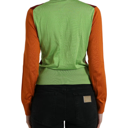 Dolce & Gabbana Multicolor Silk Crewneck Cardigan Sweater