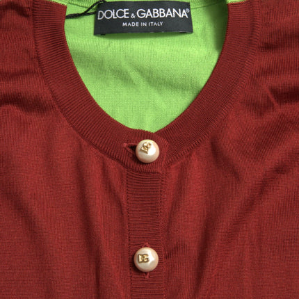 Dolce & Gabbana Multicolor Silk Crewneck Cardigan Sweater