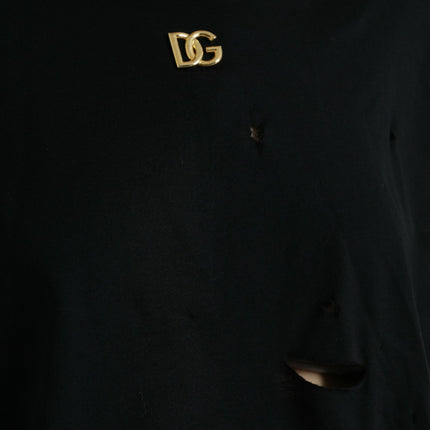Dolce & Gabbana Black Cotton Lace Up Logo Round Neck Tank Top