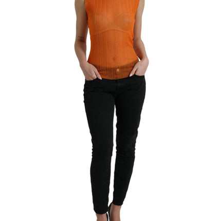 Dolce & Gabbana Orange See Through Crew Neck Blouse Tank Top