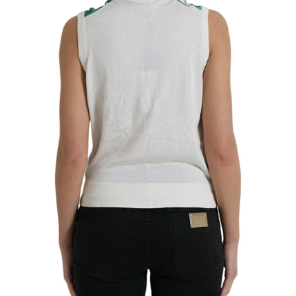 Dolce & Gabbana White Banana Leaf Print Crew Neck Tank Top