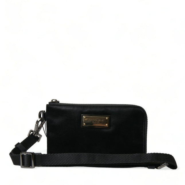 Dolce & Gabbana Black Nylon Logo Plaque Keyring Pouch Clutch Bag