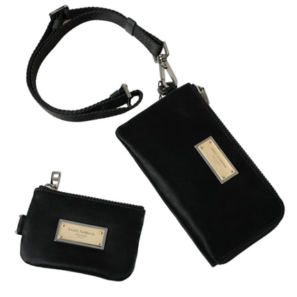 Dolce & Gabbana Black Nylon Logo Plaque Keyring Pouch Clutch Bag
