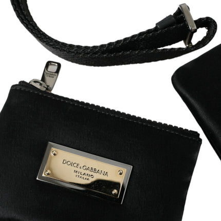 Dolce & Gabbana Black Nylon Logo Plaque Keyring Pouch Clutch Bag